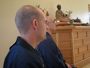 Blue Heron Zen Community hosted the 2009 NWDA Teachers Meeting.  In foreground is Nomon Tim Burnett of Red Cedar Zen Community in Bellingham.  At center, Genjo Marinello of Seattle's Dai Bai Zan Cho Bo Zen Ji.