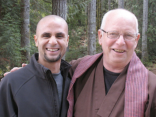 Kobai Scott Whitney (right) leads a Buddhist 12-Step recovery group and is active in Buddhist prison work with inmates, returnees, and prison volunteers.  At left is Oregon prison chaplain Richard Torres.