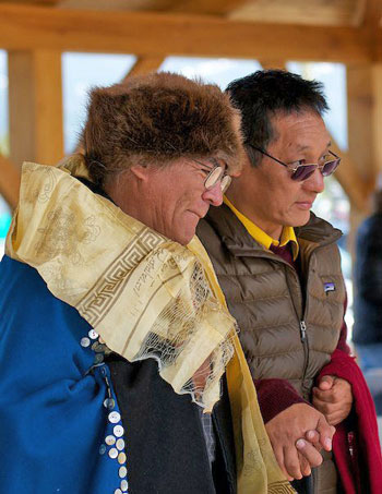 Chief Mark Wedge of the Carcross Tagish Nation, left, with Gangteng Rinpoche of Bhutan.