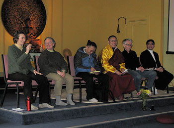 Members of the afternoon panel.  From left:  LaShelle Lowe-Chardé, Ruby Grad, ???, Khenpo Jampa Tenphel, Dr. Robert Gould, and Dr. Sith Chaisurote.